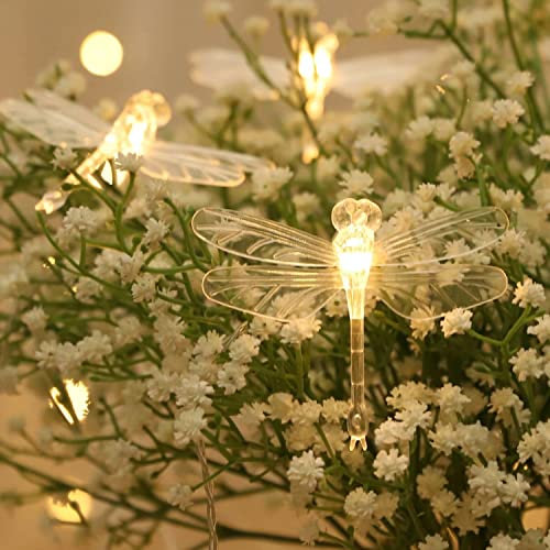SUAVER 10ft 20LED Lichterkette Batteriebetriebene Weihnachtsdekoration Lichter warmweiß Schmetterling/Libellenlichtblitz für innen und außen Geländer Balkon Garten Dekoration (Libellen)