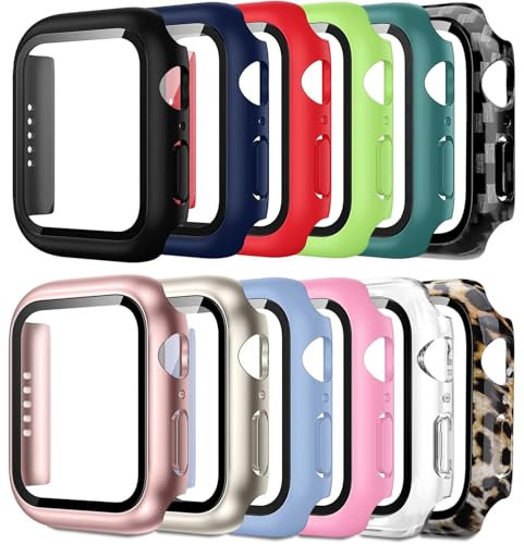 Pocoukate 12 Piezas Funda Protector de Pantalla Templado Compatible con Apple Watch Series 6, 5, 4, SE 44mm, HD Protección Cover Protectora Completo, Película Cristal para iWatch 44 mm Case