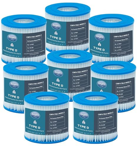 Aoyern Filterkartusche Typ D für Summer Waves, poolfilter typ d für vii & für d Pool zubehör Filter SFS-350, SFS-600, RP-350, RX-600 (8 Stück)