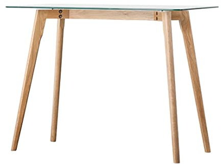 Betta Furniture Desk - Computer Table/Desk with Clear Tempered Glass Top and Solid Oak Base in Natural Finish - Study Table Writing Desk Home Office Desk - 100 x 50 x 75cm