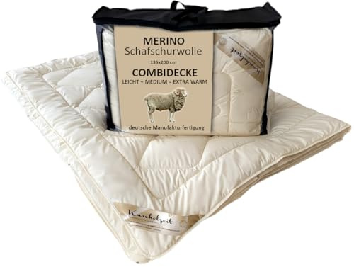 Meivita Merino Schafschurwolle Combi Bett - Vierjahreszeiten Decke in 135x200 cm
