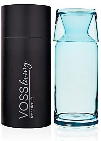 VOSS Living - Bedside Water Carafe and Glass Set, 23.6 Oz - Water Decanter Bedside with Glass - Nightstand Water Carafe and Glass - Mouthwash Carafe (Cobalt Blue)