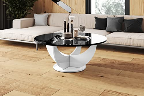 designimpex Design Couchtisch HRC-111 Hochglanz Wohnzimmertisch Highgloss Rund Tisch ?100 cm x 40 cm, Farbe:Schwarz Hochglanz - Weiß Hochglanz