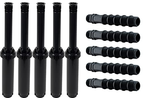 RIEGOPRO Rain Bird Pack 5 Difusores emergente de riego 10 cm, Alcance 4.5 Metros con tobera 15VAN + 5 Bobinas Recortable de 1/2 x 1/2