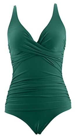 Laorchid einteiliger Badeanzug bademode v Ausschnitt Damen Badeanzug bauchweg Push up Bademode Swimsuit high Waist Schwimmanzug Dunkel Grün XXL