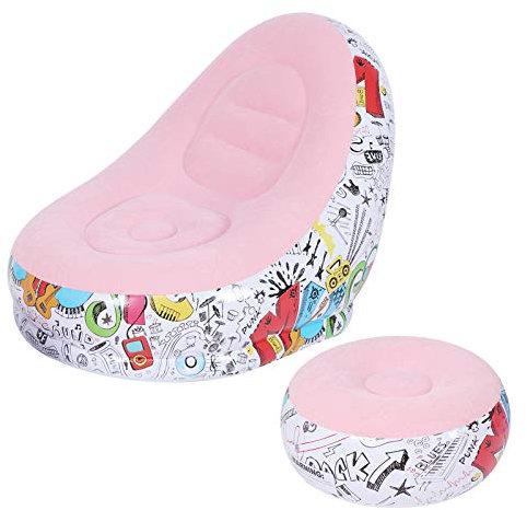Natudeco Divano Gonfiabile Portatile, Divano Pigro Famiglia Poltrona Gonfiabile Modello Graffiti Divano Affollabile con Poggiapiedi per Riposo Domestico Riposo Ufficio All'aperto(Rosa)