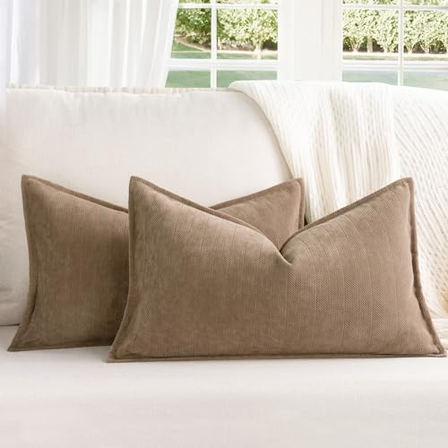 ZWJD Khaki Kissenbezug 30x50 2er Set Chenille Kissenbezüge Sofakissen Kissenhüllen mit elegantem Design, weiche und luxuriöse dekorative Dekokissen für Couch, Bett und Heimdekoration