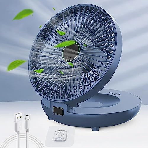 MEFESE Household Dual-Use Kitchen Fan, USB Rechargeable Wall Mount Fan, 90° Foldable Desktop Fan for Office Bedroom Kitchen Bathroom (Color : Blue)