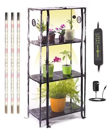 Sezam Mini serre d'intérieur avec lampes de culture et étagères pour l'entretien des plantes d'intérieur, kit de culture sur pied avec housse légère et ultra propre (XL noir fort)