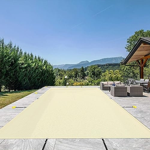 FLORALEAF 14' x 24' Rectangle Pool Winter Cover for Outdoor Inground Swimming Pool, with Wire Rope Hemmed All Edges, Safety and Heavy Duty, Weather and UV Resistant, Beige