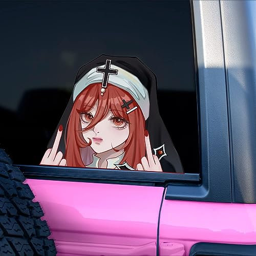 Nouiroy 3D Anime Peeking Aufkleber Anime Peeker Auto Aufkleber für Frauen Doppelseitig Selbstklebend Anime Cartoon Mädchen Aufkleber für Autos Fenster Stoßstangen Computer Laptop (Naughty Nonne,