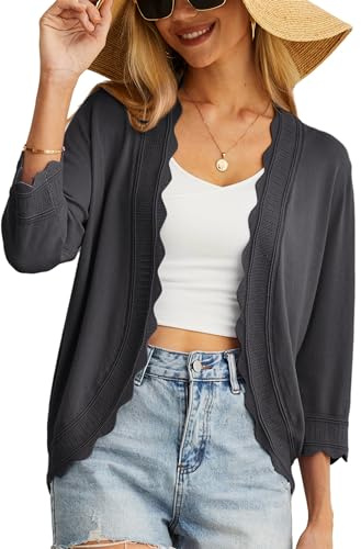 GRECERELLE Gilet Femme Ete Chic et Elegant en Dentelle Ouvert Manches Tricote Leger (Gris Fonc, S)