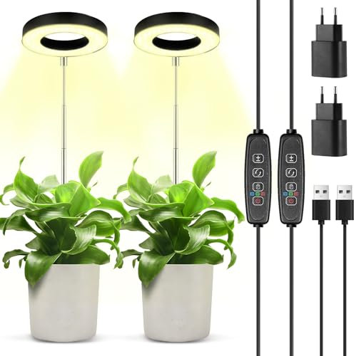 POWZOO 2PCS Lámpara de Planta,48 LED Luz crecimiento de Espectro Completo con cargador USB y temporizador automático de 3/9/12H,luz para plantas interior tiene 3 modos y 9 de Brillo,para plantas.