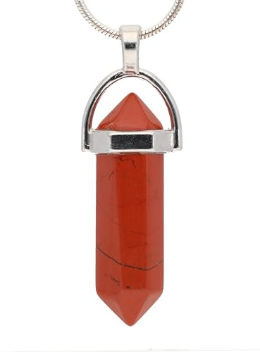 Lebensquelle Plus | Gefasste Doppelspitze | Mit silberfarbener Fassung und Öse (Jaspis, rot)