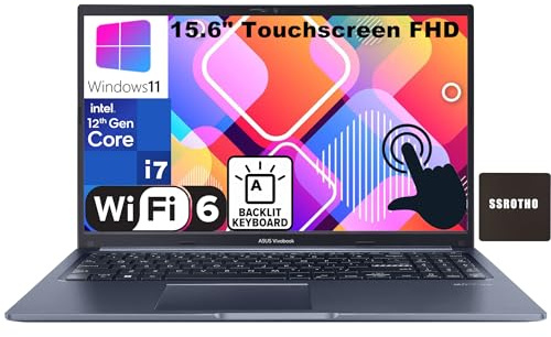 ASUS VivoBook 15 - Computer portatile FHD touchscreen da 15,6, Intel 10-Core i7-1255U, 16 GB di RAM DDR4, SSD PCIe da 1 TB, WiFi 6, Bluetooth 5.1, tastiera retroilluminata, blu silenzioso, Windows 11