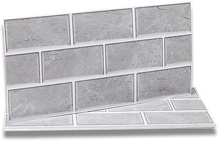 Fantasnight Piastrelle adesive grigie in vinile per bagno e cucina, 30 x 15 cm, 24 pezzi, mattoni, autoadesive, impermeabili, per paraschizzi per soggiorno