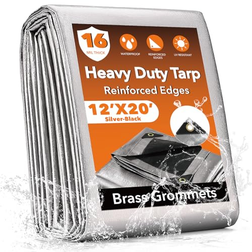 Yumatum 16 Mil 12x20 FT Heavy Duty Waterproof Tarps for Outdoor, Silver