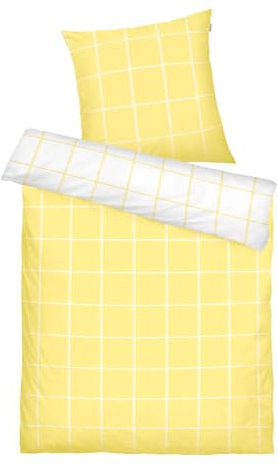 TOM TAILOR Renforcé-Bettwäsche, 80x80 cm + 155x220 cm, 100% Baumwolle/ Renforcé, mit Wendemotiv und farbigem Markenreißverschluss, LARGE CHECK Gelb, Weiß (Light Lemon & Crisp White)