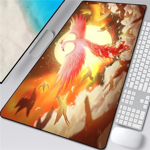 Tapis de Souris xxl Phénix Rose (1200x600mm) Grand tapis de souris de jeu avec bords surpiqués et dos antidérapant,sous-main pour clavier et souris,Convient pour les jeux et l'utilisation de bureau.