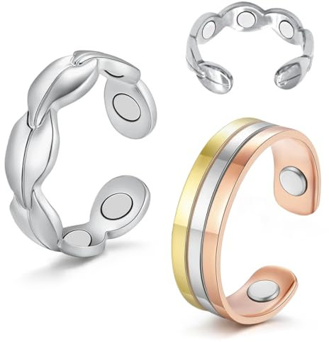 Cigmag Lymphdrainage Magnet Ringe Damen Frauen Finger Ultrastarke Magnete 99% Reines Kupfer Verstellbar mit Geschenkbox (2PCS Fischschwanz & Trikolore)
