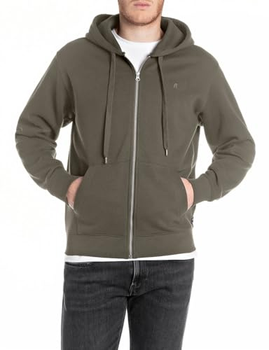 Replay Herren Zip Hoodie Kapuzenpullover Brushed Fleece - Regular Fit Baumwolle