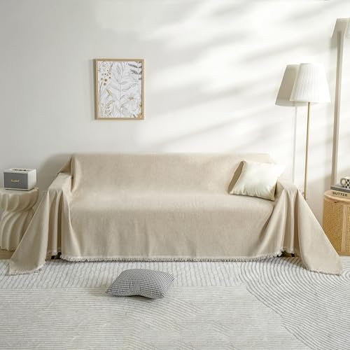FLRISNTIG Sofa-Schonbezüge, Sofaüberwurf Decke Mit Fransen, Chenille Sofa Decke, Anti-Rutsch-Sofa Abdeckung, Multifunktionsdecke, Für Zuhause,EIN Wohnzimmer Sofa, Büro (Beige, 180x300 cm)