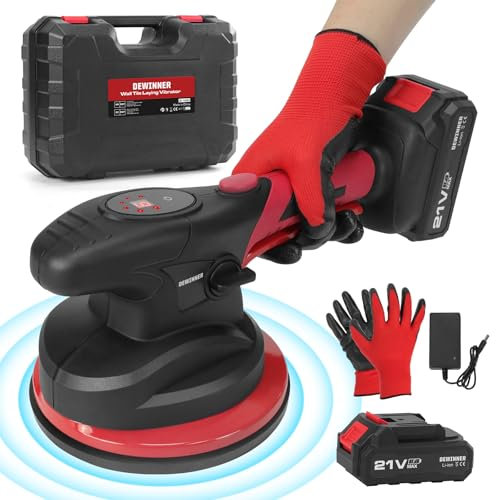 DEWINNER Outil de Vibration Pour Carrelage – Ventouse de 180 mm, Machine à Carrelage Electrique 6 Vitesses Réglable, Ventouse Vibrante Carrelage pour Carreaux de 0.3 à 2m, avec 2 Batteries