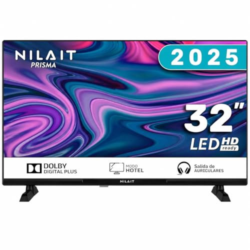 Nilait Prisma 32HC7002N TV 32 LED HD Ready Frameless TV LED HD Ready da 32”, senza cornici, Dolby Digital Plus, 2 HDMI, USB e DVB-T2. Compatta e ideale per cucina, camera o ufficio