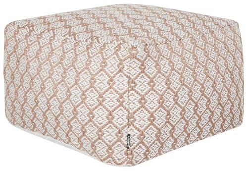 Beliani Pouf Sitzpouf beige/weiß 50x50 cm quadratisch mit EPS-Füllung Boho Shoran