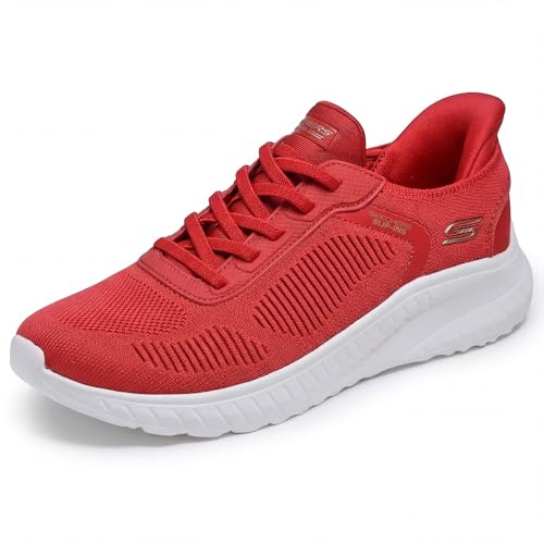 Skechers Women's Hands Free Slip-ins Bobs Squad Chaos-Current Muse Sneaker, Red, 8.5
