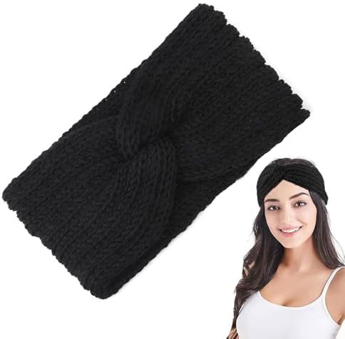 1 Pcs Bandeau Femme Hiver Tricoté,Bandeau Large Cheveux Femme,Hiver Bandeaux d'Hiver en Tricot,Élastique Bandana Femme,Automne Et Hiver Bandeau Polyvalent Femme(Noir)