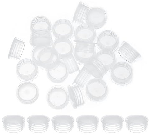 PATIKIL Salt and Pepper Shaker Stoppers 20mm/0.79, 25Pcs Plastic Salt Shaker Plug Replacement with Pull Ring Reusable Clear Round End Cap for Pots Bottles Pipes