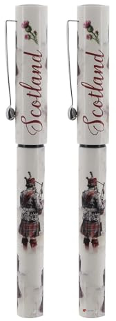 I LUV LTD Rollerball Pen Black Ink Scottish with Piper & Castle Design and Pocket Clip Set of 2