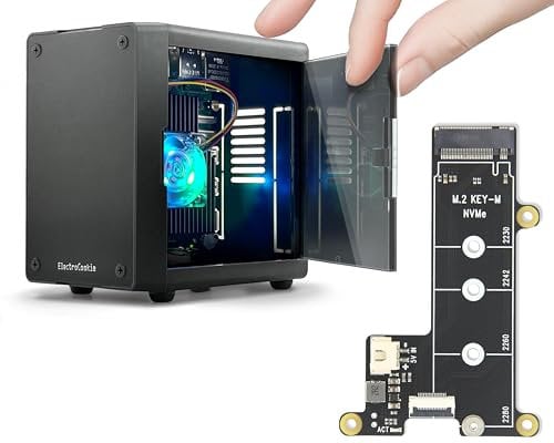 ElectroCookie Mini-PC-Gehäuse für Raspberry Pi 5 mit M.2 NVMe SSD PCIe HAT und aktivem RGB-Beleuchtungskühler (schwarzes Gehäuse + M.2-HAT[X1001])