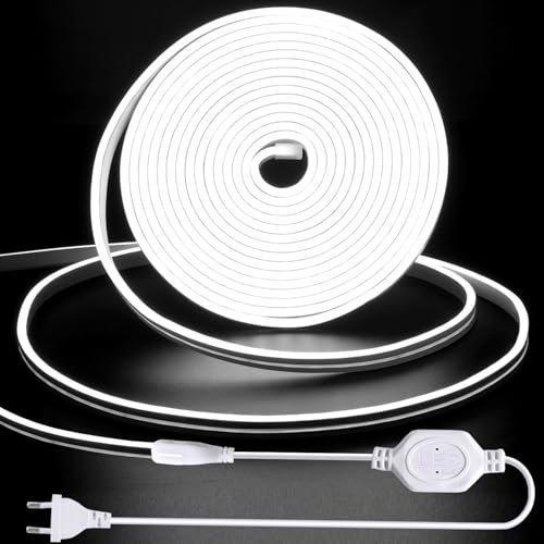 YeahBoom Striscia LED COB da 6 m, attacco diretto da 220 V, con spina europea, bianco freddo 6000 K, ad alta densità, flessibile, impermeabile, per camera da letto, armadio, casa, feste