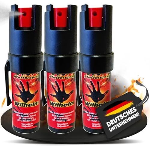 3 Dosen Wilhelm Pfefferspray Tierabwehr Selbstverteidigung CS Gas KO Spray hochdosiert (ca. 2 Mio. Scoville) effektives Verteidigungsspray