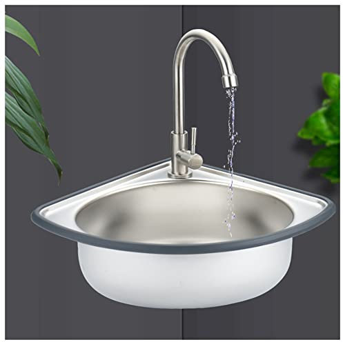 Fregadero de esquina de acero inoxidable para baño y cocina, mini lavabo con tamaño pequeño para lavabos, laboratorios y RV, kit plateado #B4