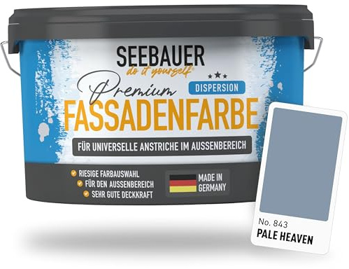 SEEBAUER diy Universal-Fassadenfarbe Blau 5L für Außen (No. 843 Pale Heaven) Hoch deckende Fassadenfarbe mit Wetterschutz - Geeignet für Putz, Mauerwerk und Beton