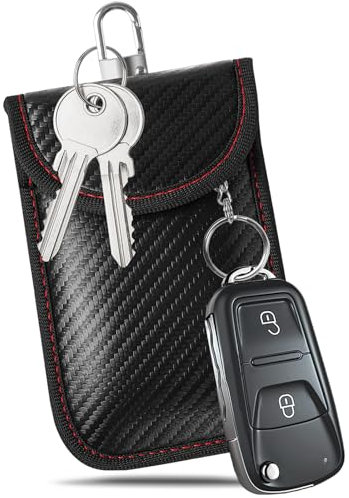Vancle Auto Keyless Go Schutzhülle, RFID Auto Key Shell mit Schlüsselbund (Rote Linie, M - 15 × 9,6 cm)