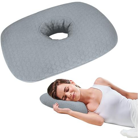 Blublu Park Piercing Kissen mit Loch, Donut Kissen, Ohrenkissen, Grau | Weiches Donut Ohrkissen & Sleepingring, ideal für Ohrpiercings, zur sanften Schmerzlinderung im Seitenschlaf