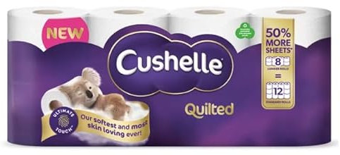 Cushelle Quilted 3-Ply Toilet Roll, 24 Rolls Total, 50% More Sheets, Pack of 4 x 6 Rolls by Hanley Wholesale
