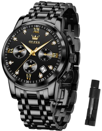 OLEVS Großes Analog Herrenuhren Metallarmband Quarz Edelstahl Herren Armbanduhr mit Mondphase Leuchtende Chronograph Wasserdicht Uhr Geschenke für Männer