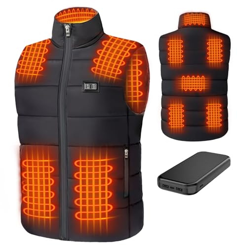 veorkide Beheizbare Weste - Heizweste für Herren Damen mit 8 unabhängige Heizzonen und 3 Heizstufen Beheizte Jacke Schnell & Dauerhaft Warm Heizjacke mit Powerbank Winddicht Wärmeweste mit Akku(XL)
