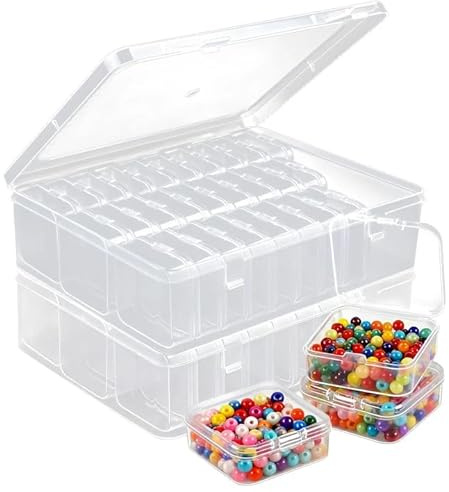 JUBORUI 60 Stück Kleine Aufbewahrungsboxen, 2 Mittlere Transparent Aufbewahrungsbox, Sortierkasten Kleinteile, Perle Kunststoff Box für Aufbewahrung von Basteln, Schmuck und Zubehör