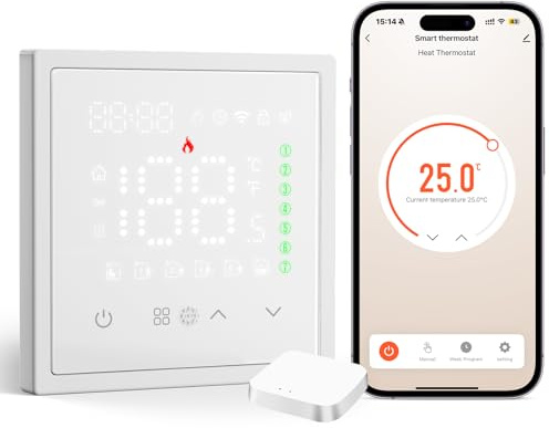 BSEED Smart Zigbee - Termostato programable digital, termostato para calefacción por suelo radiante, compatible con Alexa/Google/Smart Life/Tuya, color blanco (Tuya Hub necesario)