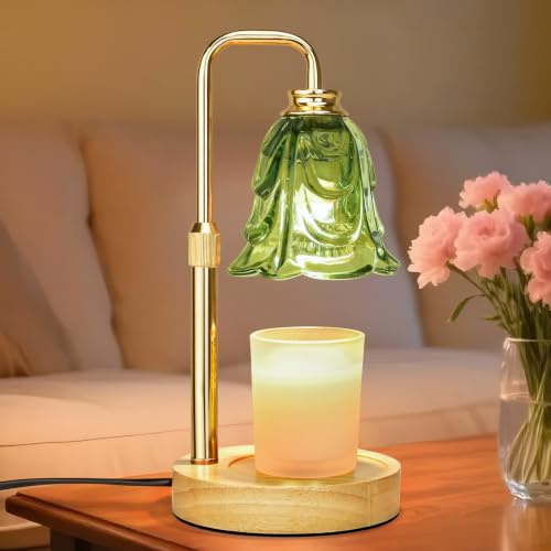 Candle Warmer Lamp with Timer Dimmer, Adjustable Height Green Tulip Candle Wax Warmer, Christmas Birthday Gift for Mom Women, House Warming Gifts for New Home Bedroom Decor,Flower Green