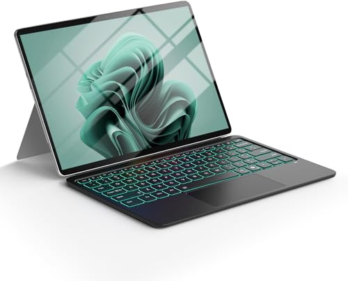 Tastiera Surface Pro 12 per Microsoft Surface Pro 12 pollici 2025, 7 colori Backlits Type-Cover Bluetooth Wireless Magnetica Tastiera Ultra Sottile con Trackpad Multi-Touch Auto Sleep/Wake