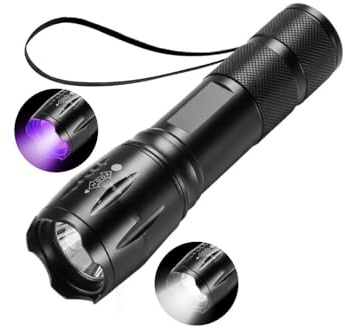 UV Taschenlampe 395nm mit LED Weißlicht,USB-C Aufladbar,Zoomfunktion,IPX4 Wasserdicht,2000mAh Akku Schwarzlicht Lampe für Urinflecken,Haustiere,Hotelhygiene,Geldscheine & Camping(Schwarz 1 Pc)