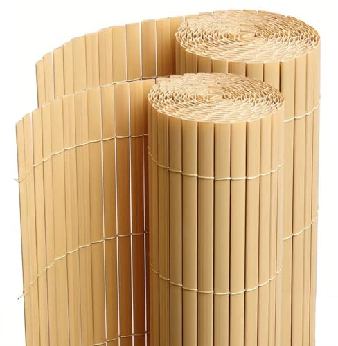 PEGANE Lot de 2 Canisses Brise Vue en PVC Tube Plat,Clôture Protection pour Jardin terasse Balcon Coloris Naturel Bambou - Hauteur 100 x Longueur 300 cm 1700g/m2