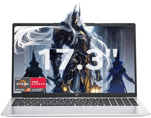 Tivique 17.3 inch Laptop with Quad-Core AMD Ryzen 4300U Processor up to 3.70GHz (Beat N150/N97) 16GB RAM DDR4 + 512GB M.2 SSD Computer, WiFi 5, BT5.2,USB3.2, HDMI, Type-C,1080 FHD, 62.7Wh Long-Battery